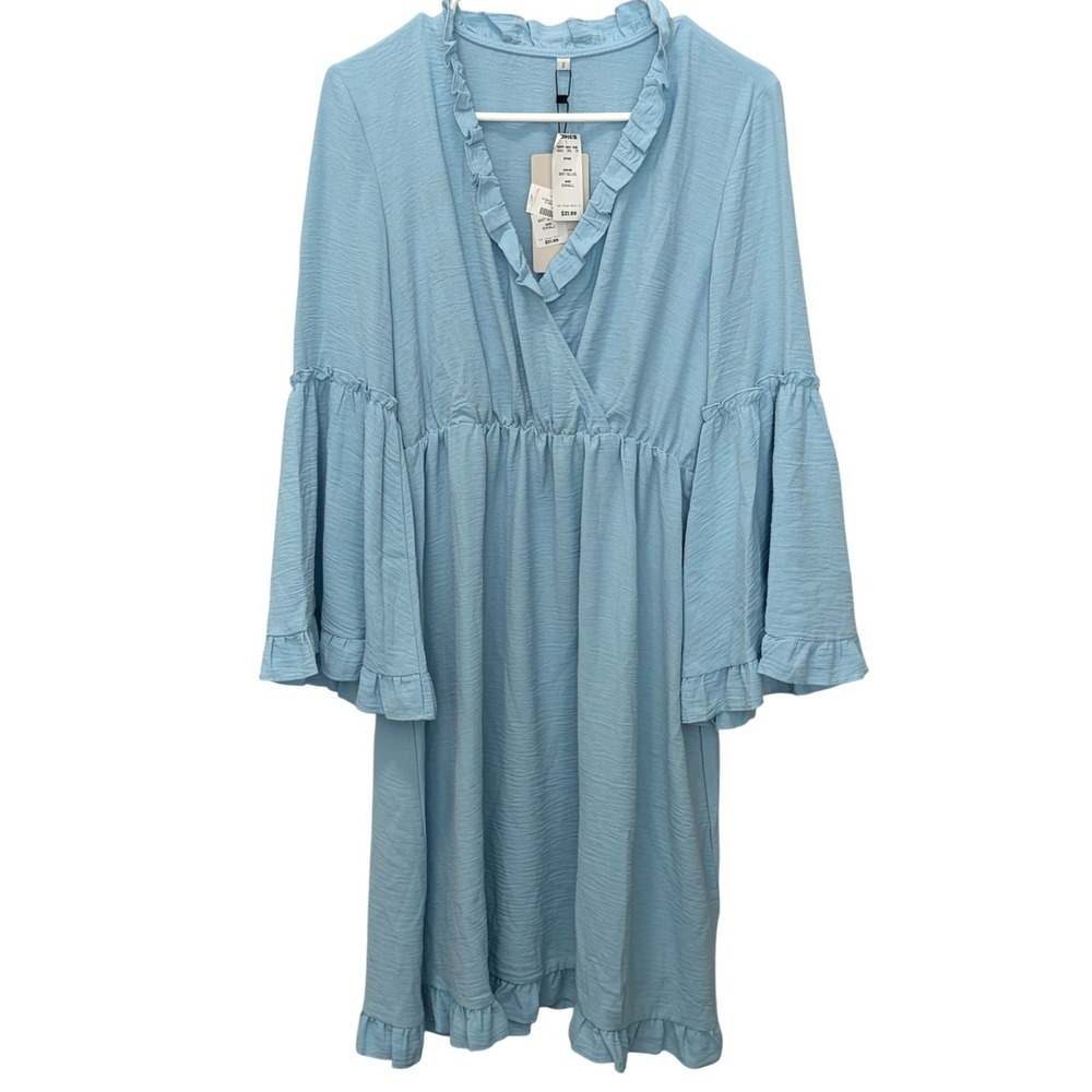 Kohl's Light Blue Flowy Dress Flared Sleeves Elastic Waist Women's Size S NWT